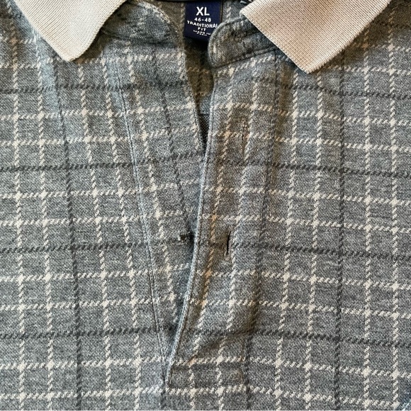 LANDS' END Men's Long Sleeve Supima Cotton Polo Shirt, size XL 46-48, Grey Check - Picture 5 of 5